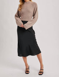 Bluivy - Mock Neck Open Back Ribbed Knit Tie Sweater Top