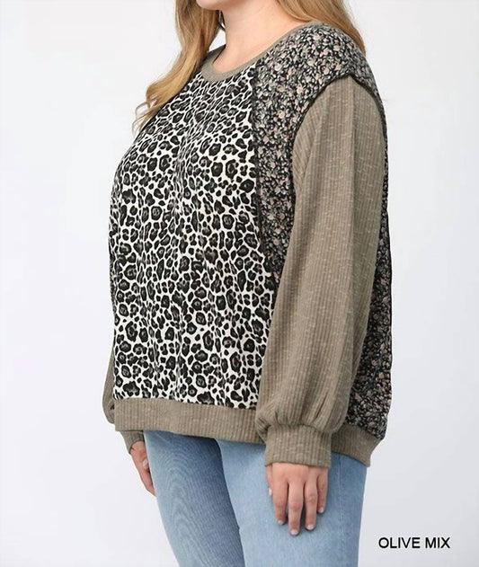 Leopard And Ditsy Mixed Print Dolman Top