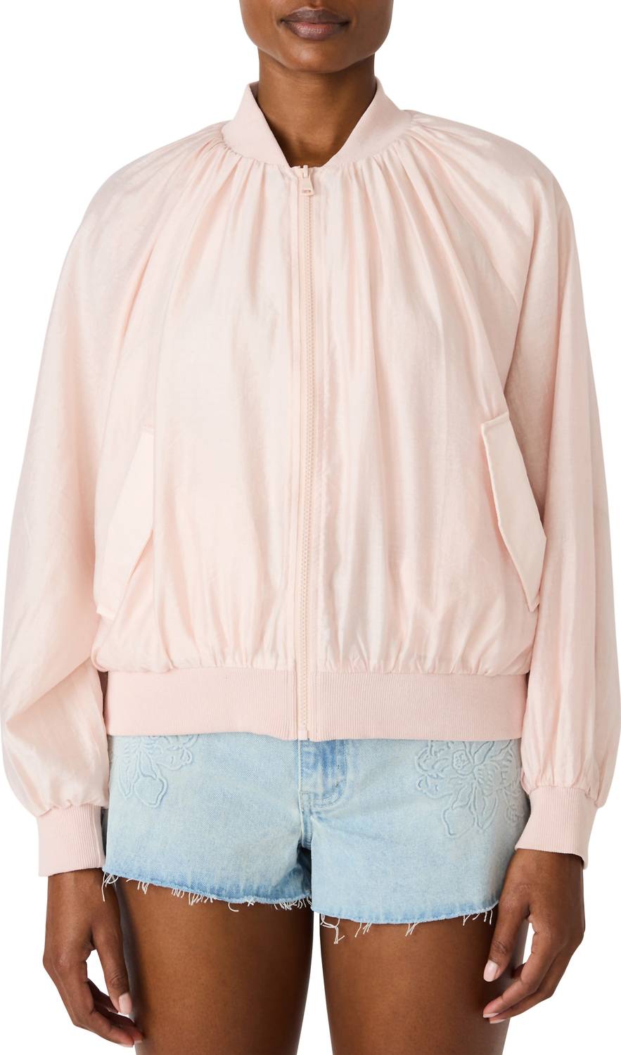 STEVE MADDEN Bessie Woven Bomber Jacket in light pink - women's jacket
