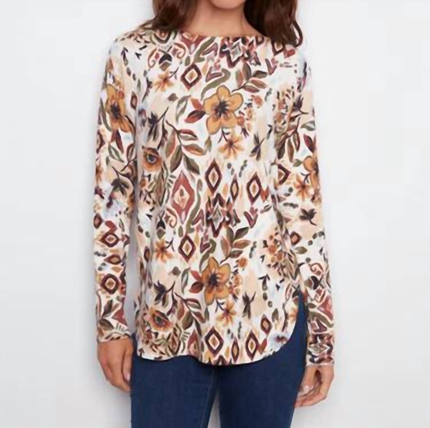 Charlie B - Printed Rounded Hem Sweater