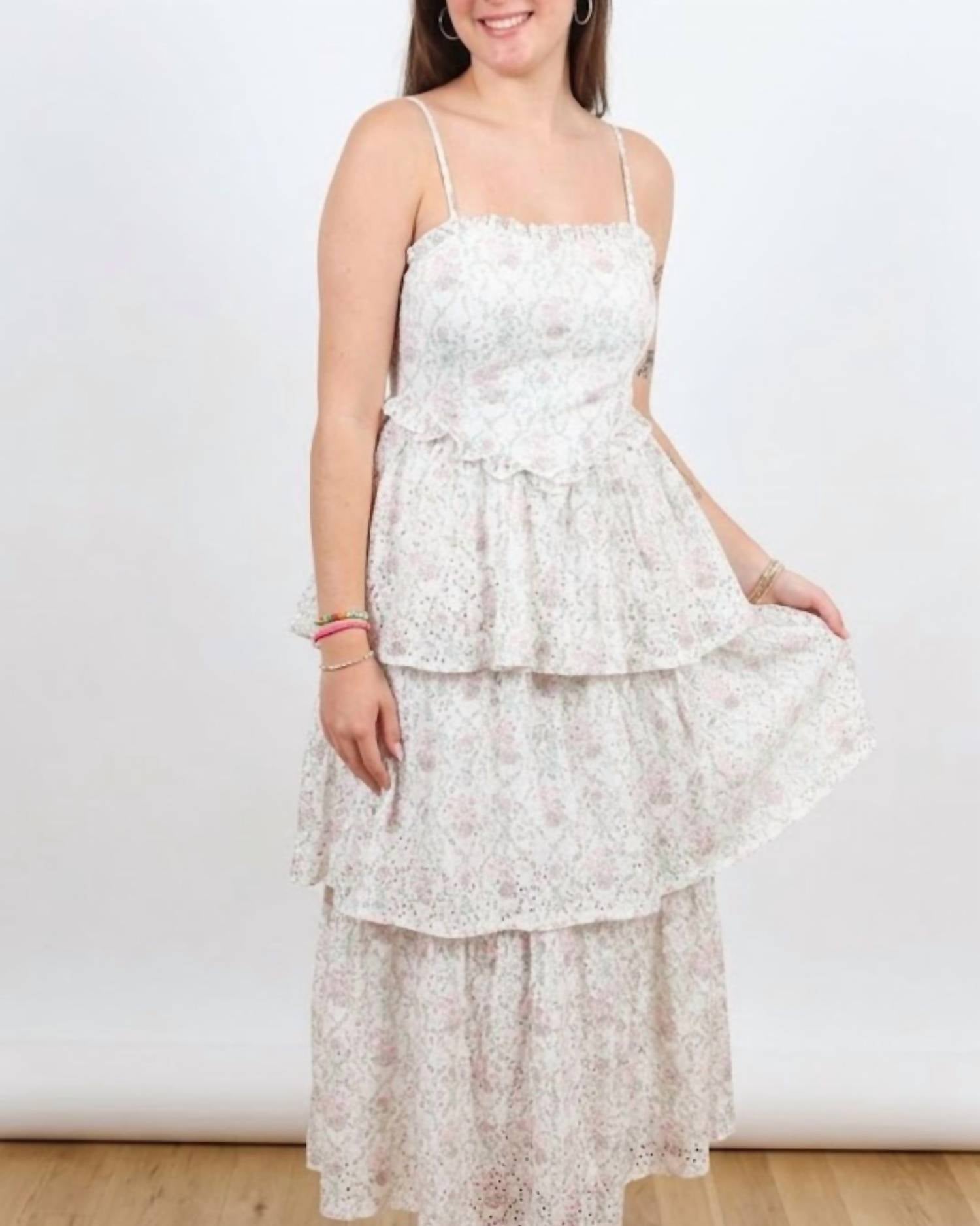Peach Love - Eyelet Ruffle Layered Maxi Dress