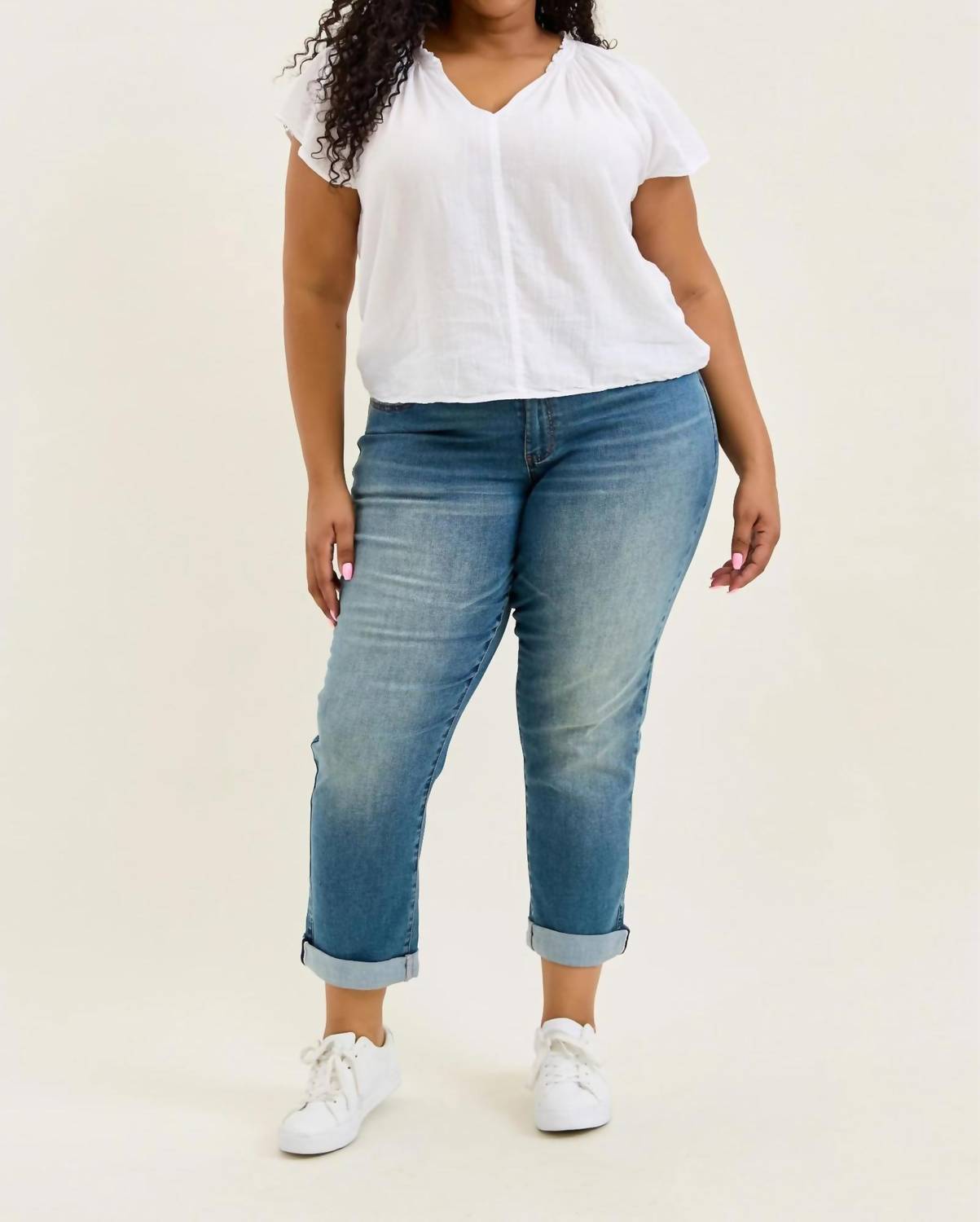 Judy Blue - Cool Denim With Cross Back Belt Loop Boyfriend Jeans