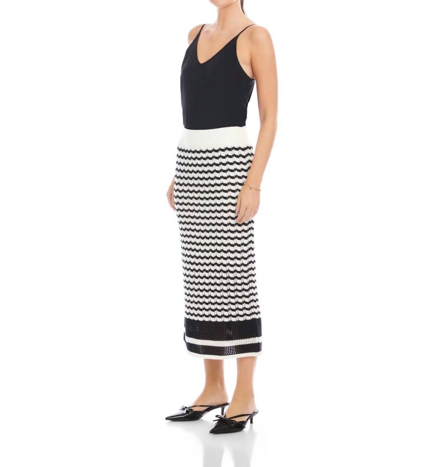 Fifteen Twenty Zoe Crochet Midi Skirt in black creme - women's skirt - alternate view