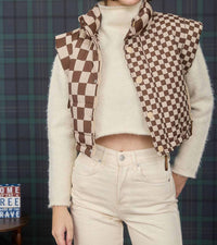 Little Daisy Closet - Checkerboard Stitched Zip Up Stand Neck Vest