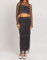 Le Lis - Longsleeve Pleated Ditsy Print Crop Top
