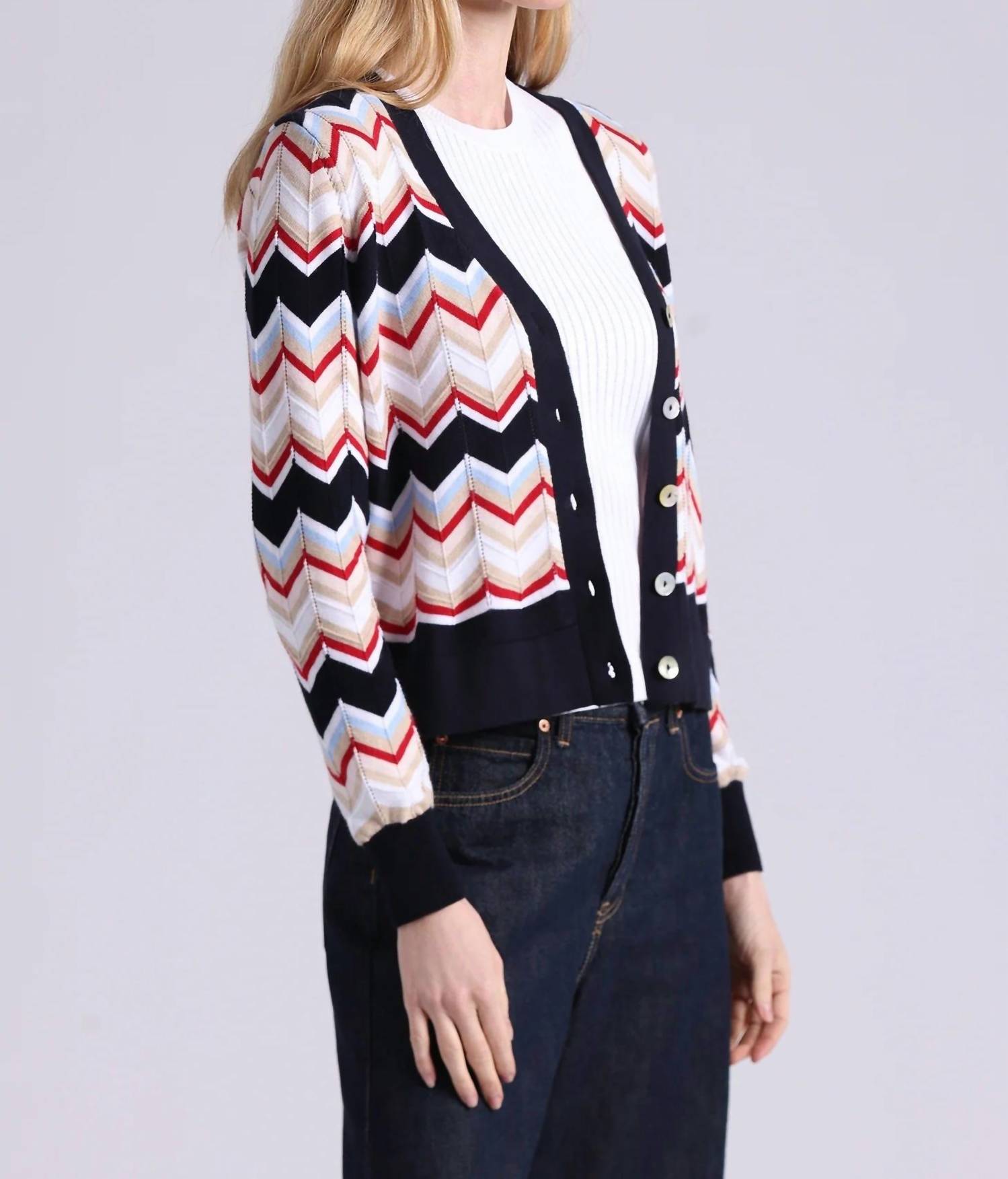 Minnie Rose - Chevron V-neck Cardigan
