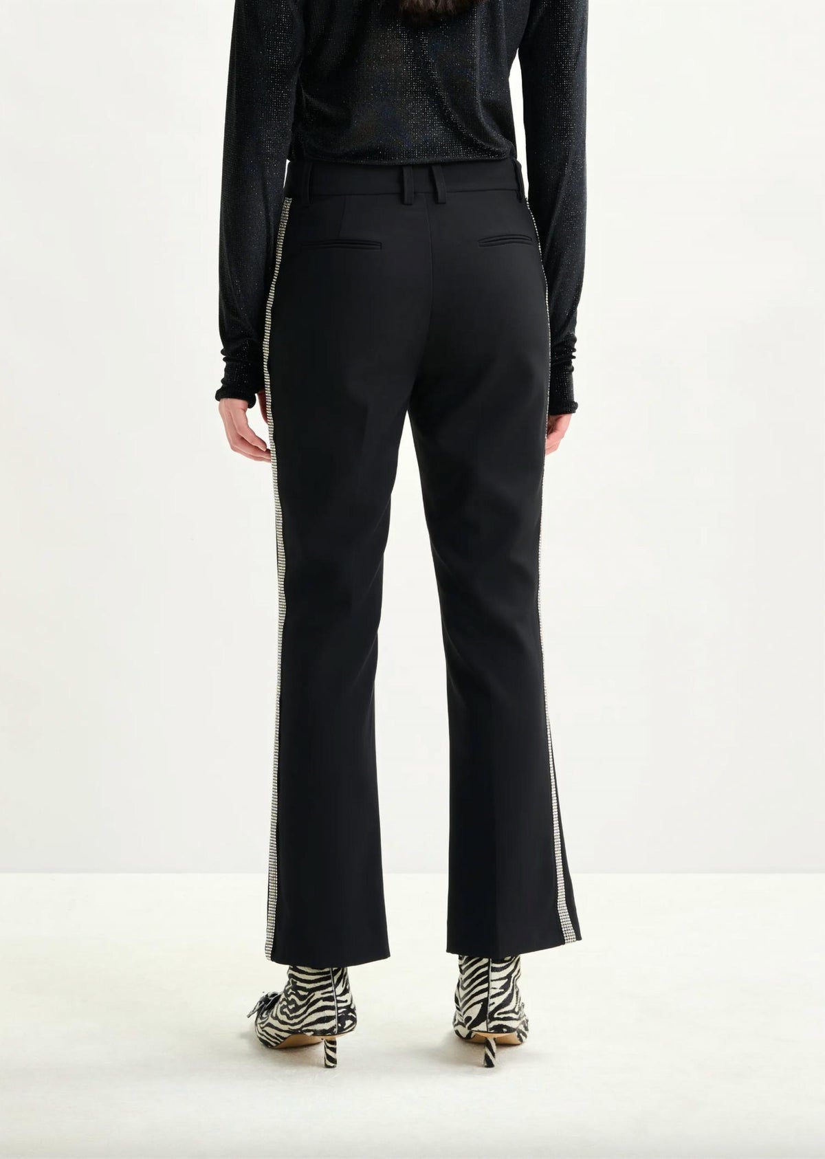 ESSENTIEL ANTWERP Ibell Rhinestone Tap Pants in black - women's pants - detail view