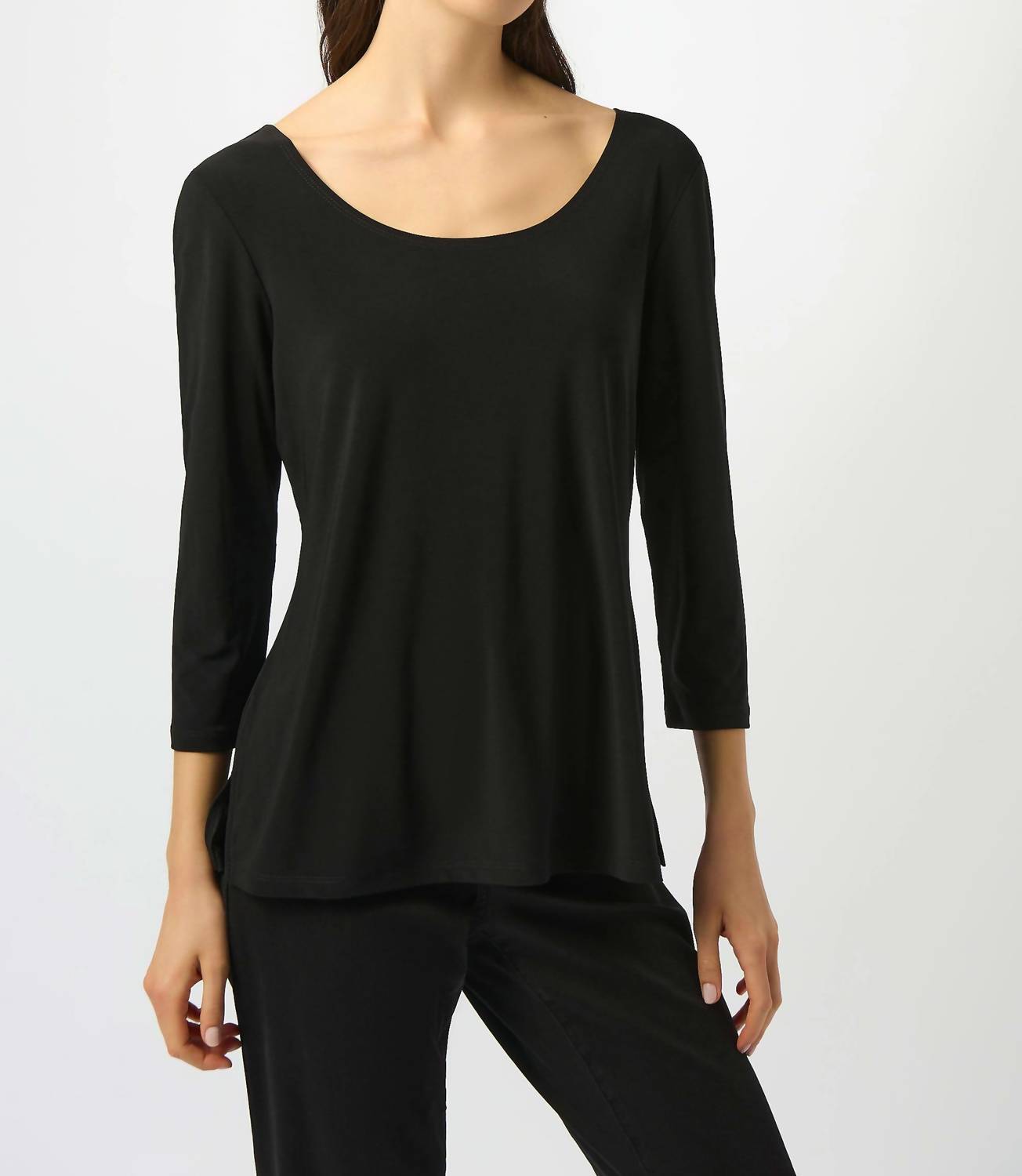 Joseph Ribkoff Silky Knit Scoop Fit & Flare Top in black - women's blouse