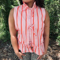 Geegee - Stripe Front Tie Peplum Top Sleeveless