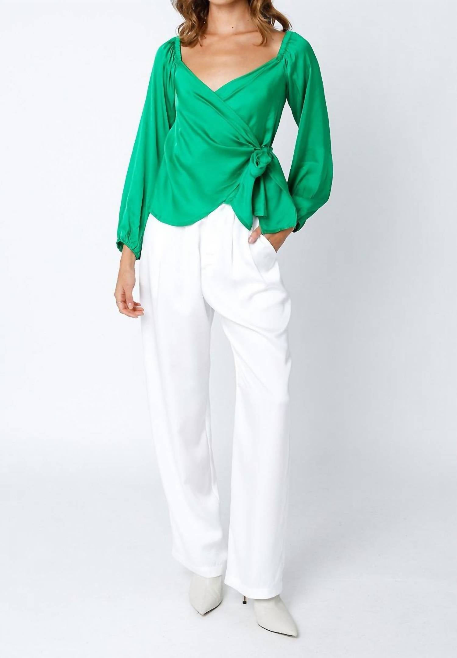 Olivaceous - Satin Wrap Top