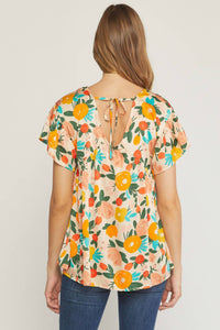 Entro - Floral Babydoll Flutter Sleeve Top