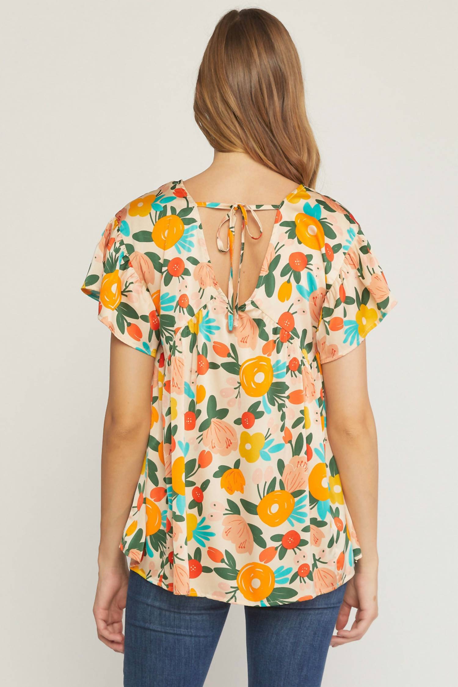 Entro - Floral Babydoll Flutter Sleeve Top