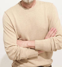 ALEX MILL Reverse Seam Crew Sweater in light camel - men's sweater - detail view