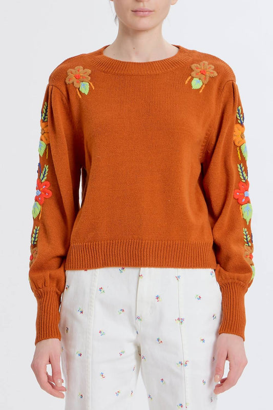 Something Navy - Embroidered Crew Neck Sweater