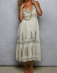 POL Smocked Band Ruffle Woven Dress in natural - women's dress - detail view