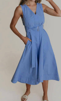 LAROQUE Market V Neck Midi Dress in french blue - women's dress