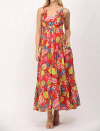 Fate - fruit motif print cotton voile floral trimmed maxi dress