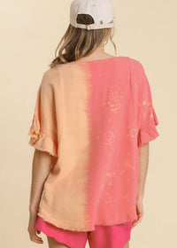 Umgee - Dip-dye Linen Blend Top