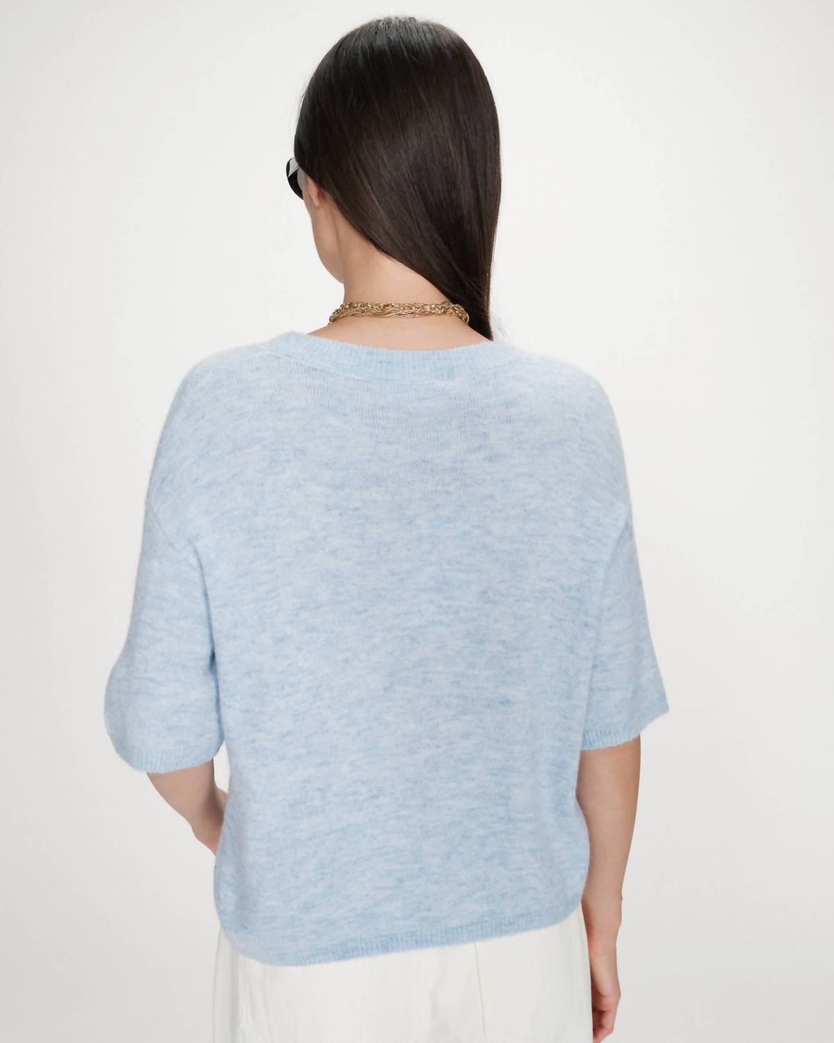 Grace & Mila Oversized Wool Crew Neck Sweater Top in ciel - women's sweater - alternate view