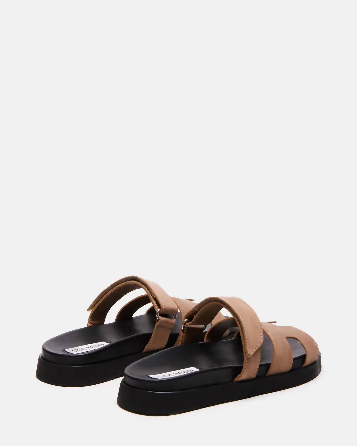 STEVE MADDEN Women's Mayven Leather Flatform Slides in mocha - women's sandal - detail view