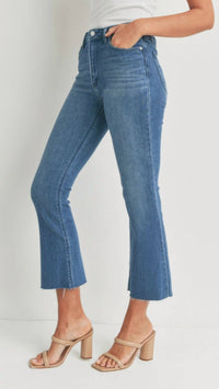 JUST BLACK DENIM High Rise Tonal Crop Flare Jeans in medium wash - women's jeans - detail view