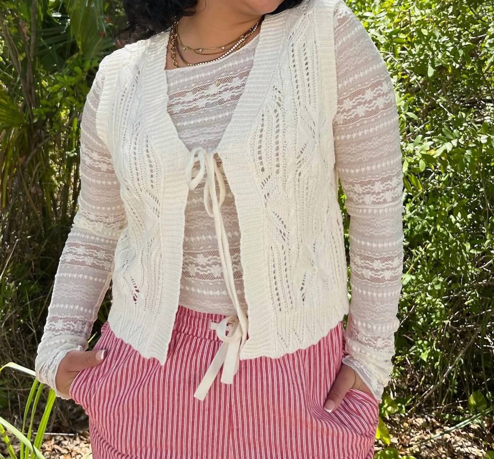 Cozy Co. - Cable Knit Vest With Tie Detail