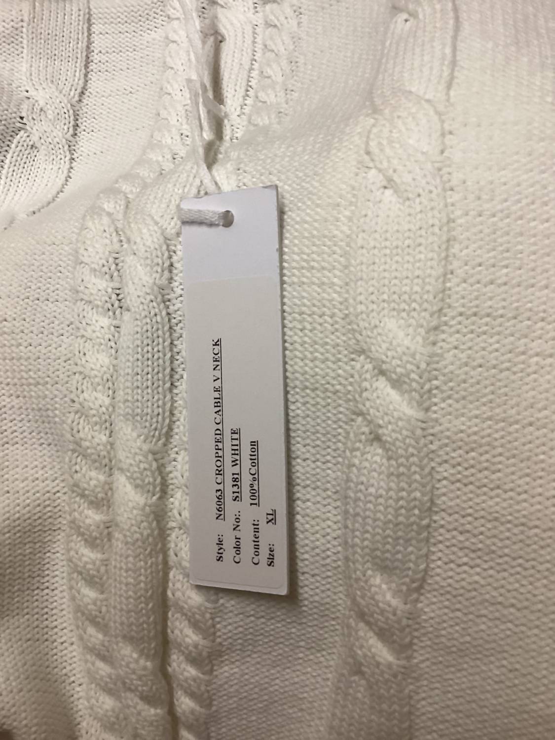 Kokun Women's V Neck Cable Sweater in white - women's sweater - detail view