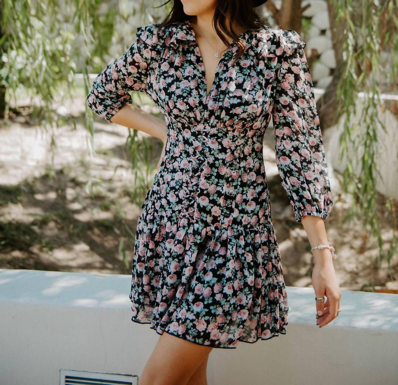 Mable - Get A Bloom Floral Lace Up Mini Dress