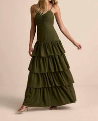 Lulus Gorgeous Influence Tiered Maxi Dress in olive green - women's dress - alternate view