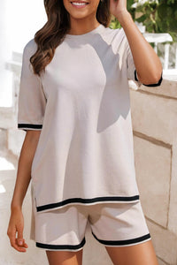 Little Daisy Closet - Chic Harmony Contrast Trim Tee & Shorts Set