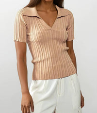 Urban Daizy - Rib Knit Wing Collar Short Sleeve Top