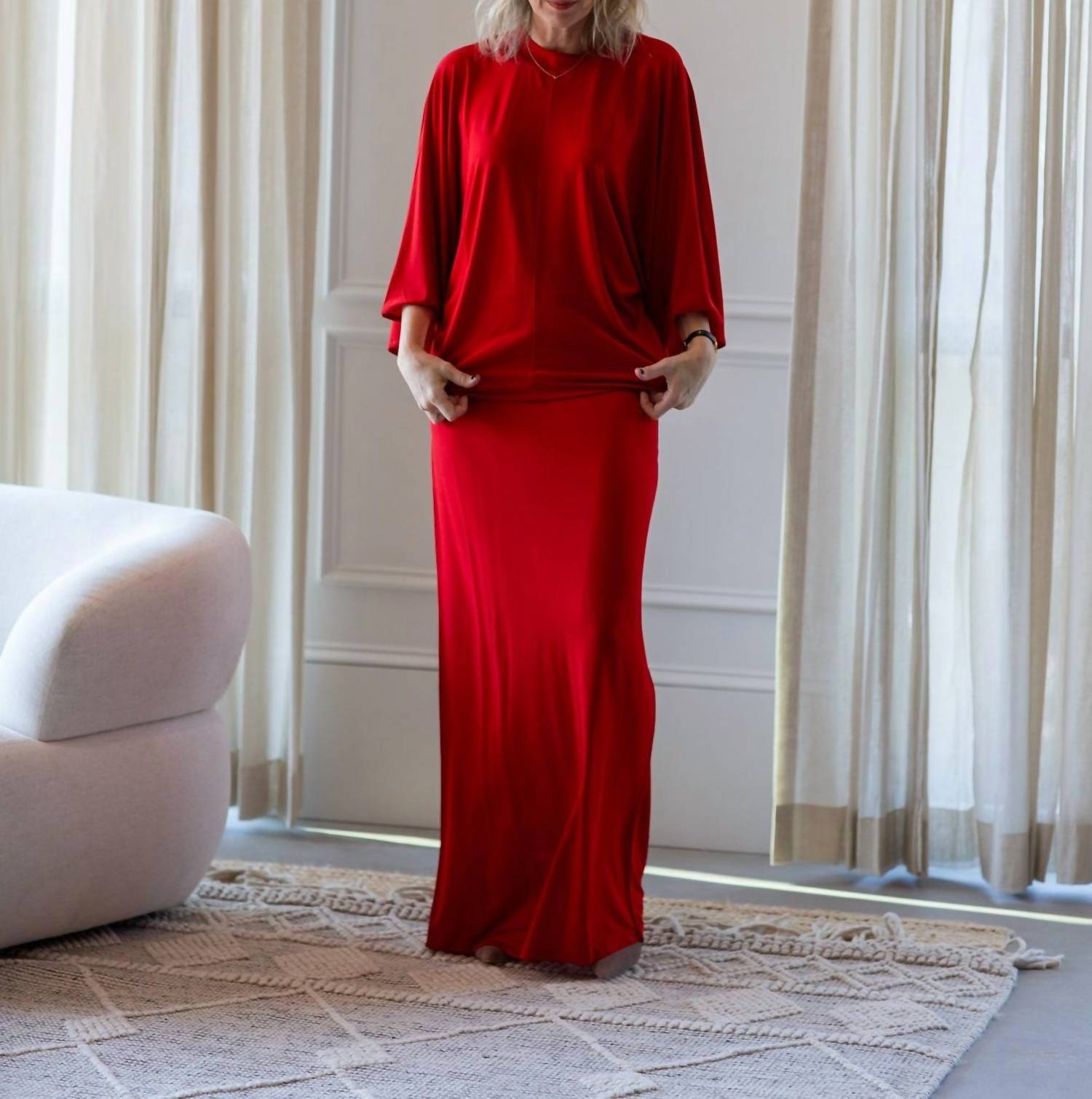 House of Dagmar Jersey Maxi Skirt in red - women's skirt - detail view
