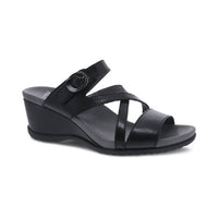 dansko Women's Ana Glazed Kid Leather Sandals in black - women's sandal