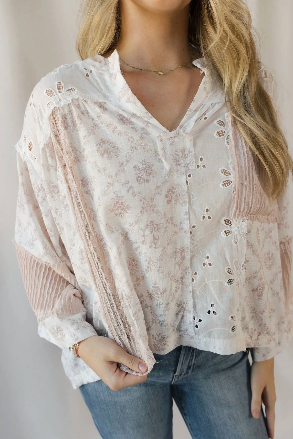 Pol - Destiny Eyelet Patchwork Top