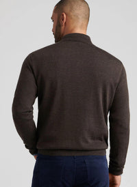 PETER MILLAR Autumn Crest Suede Trim Quarter Zip Sweater in french press - men's sweater - detail view