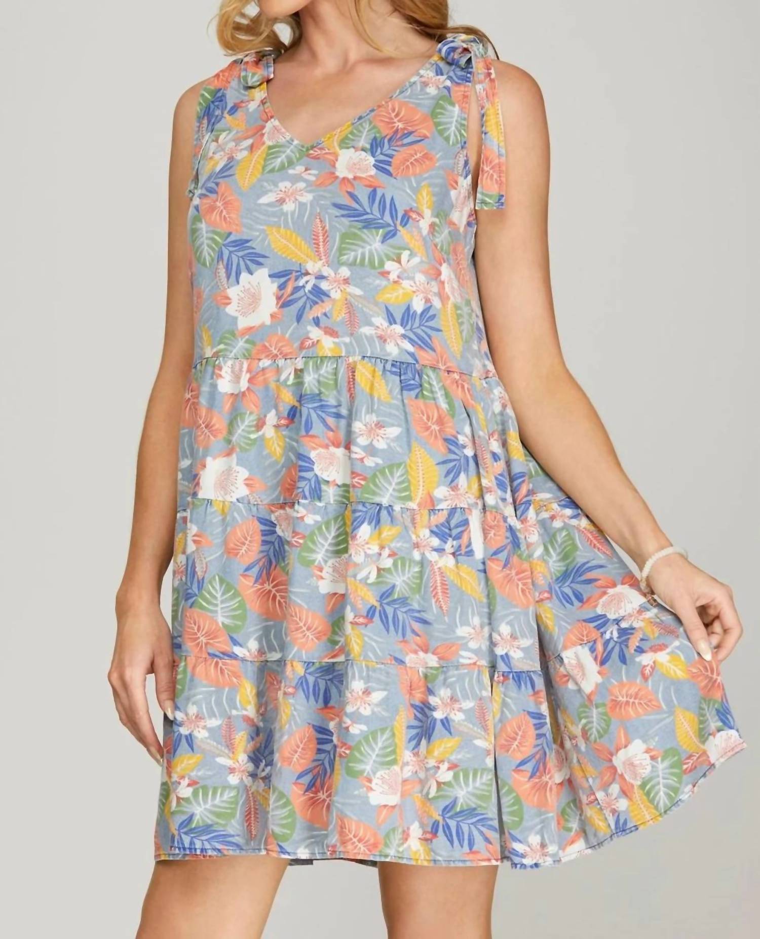 Umgee - Roxy Chambray Floral Dress