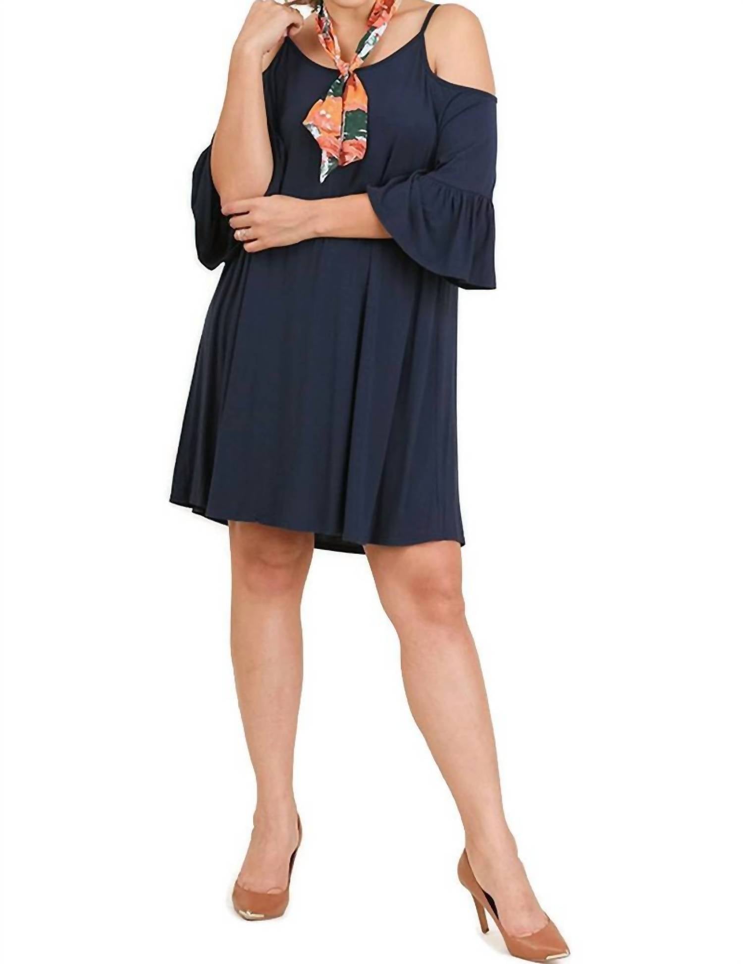 Umgee - Open Shoulder Ruffle Sleeve Dress