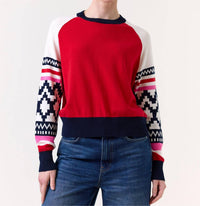 Wispr Geo Sleeve Crew Sweater in tomato - women's sweater