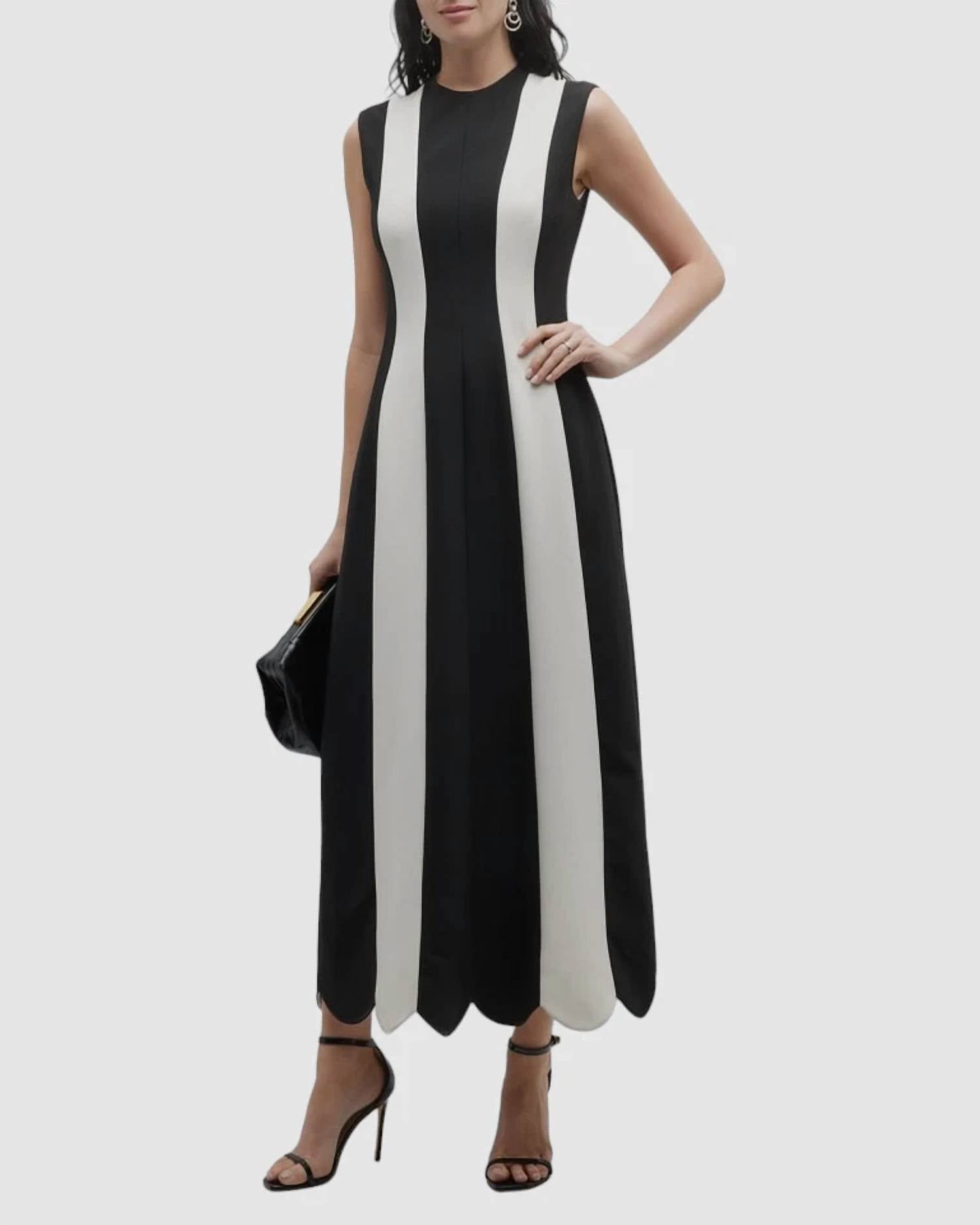 Lela Rose - Paneled Scallop Hem Midi Dress