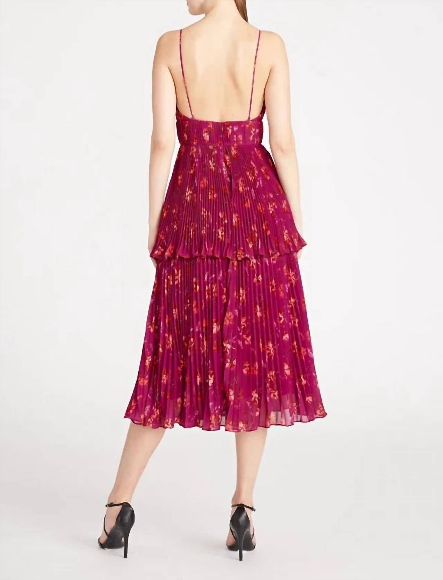 Amur - Pleated Tiered Crepe de Chine Midi Dress