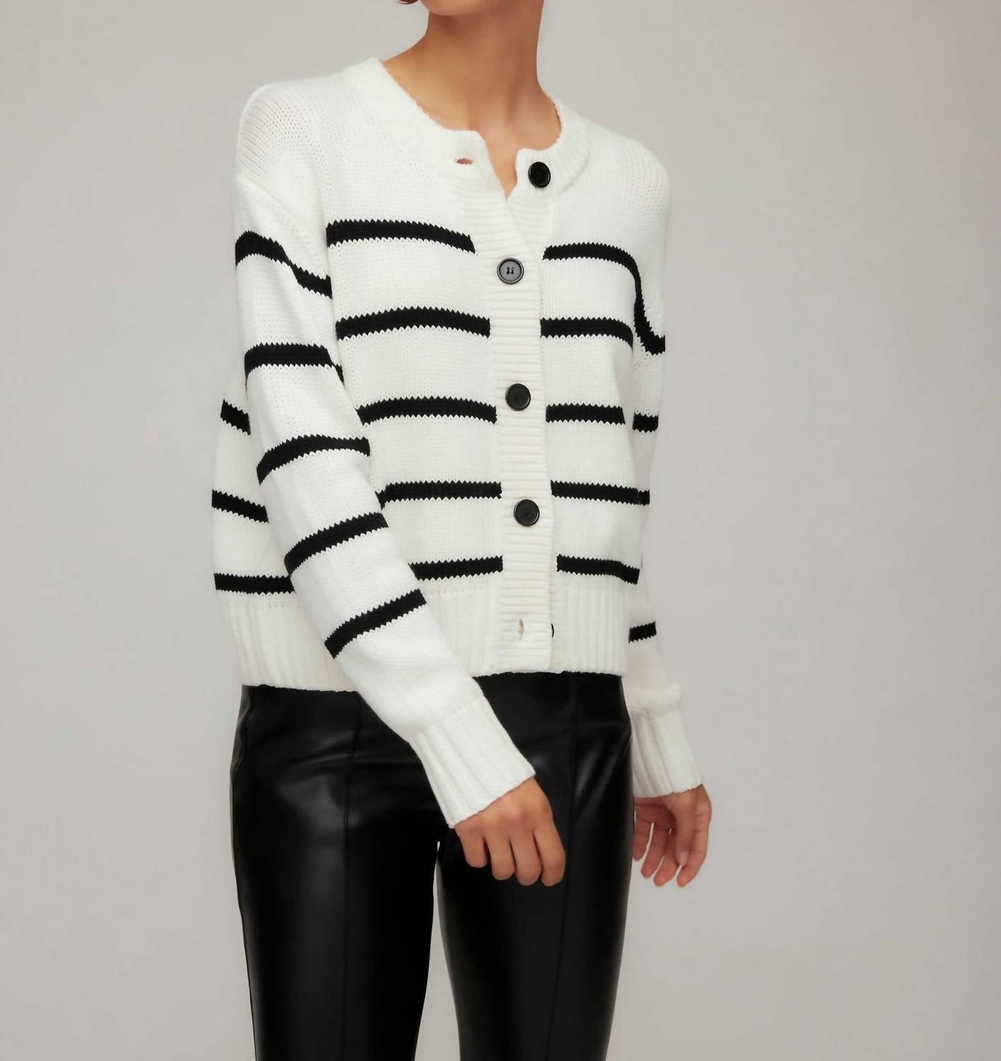 Fifteen Twenty Luca Cardigan Sweater in stripe - women's cardigan - detail view