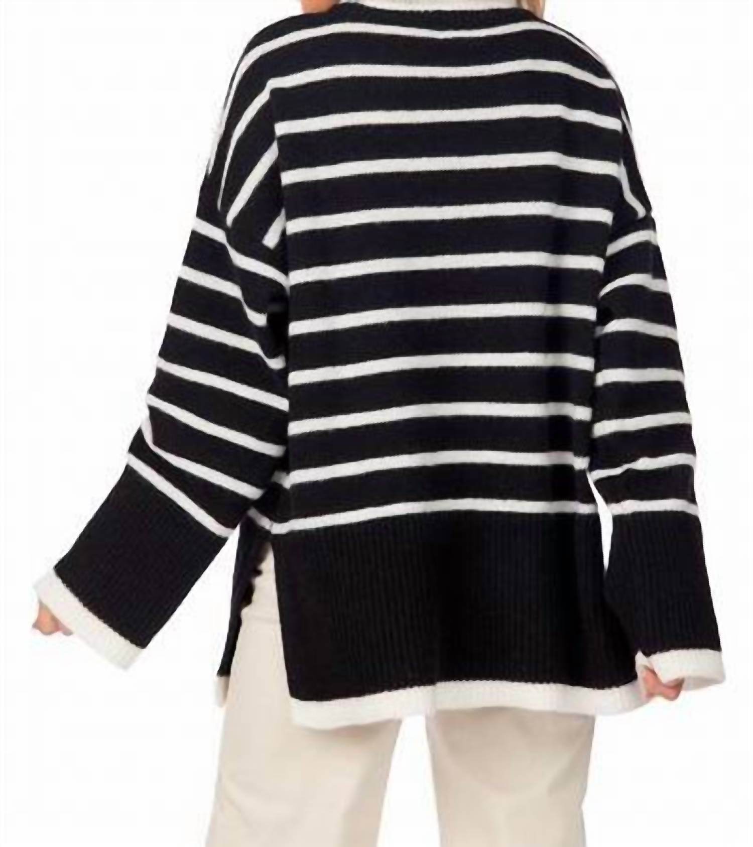mudpie Dunn Striped Sweater in black - women's sweater - alternate view