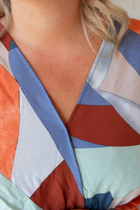 umgee Autumn is in the Air Colorblock Dress in the air colorblock dress in blue multi - women's dress - detail view