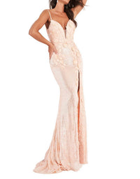 JOVANI Long Sequin Fitted Dress in rose gold - women's dress