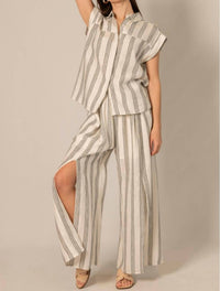 P.Cill - Linen Striped Wide Leg Pants