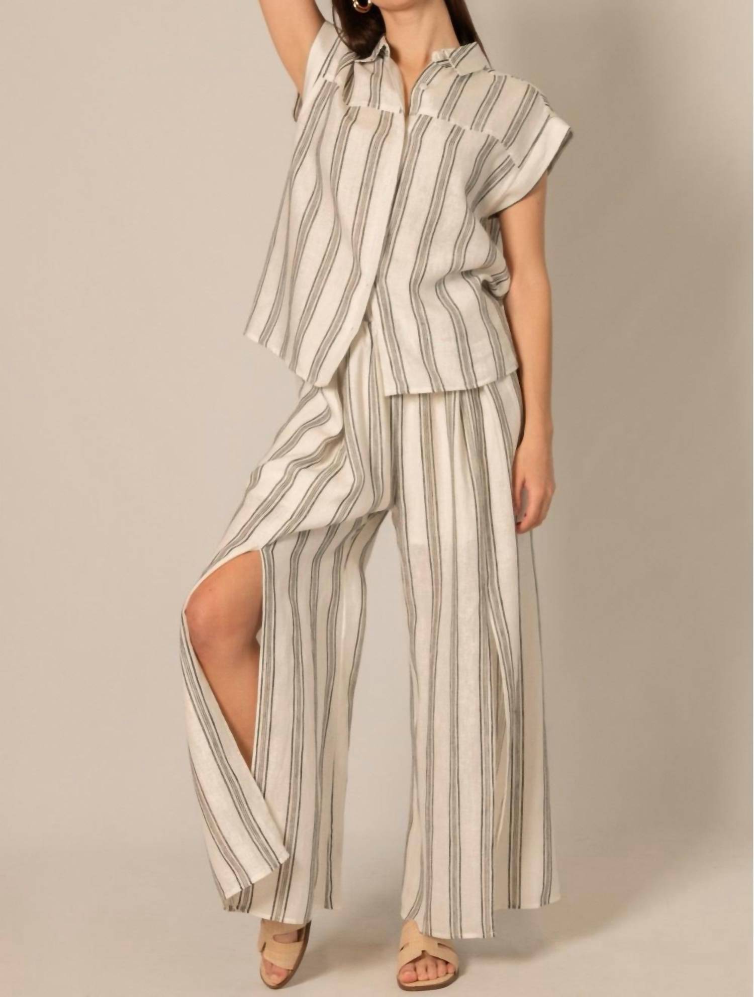 P.Cill - Linen Striped Wide Leg Pants
