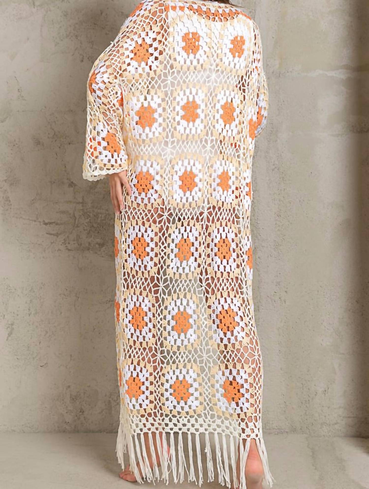 POL Granny Don't Be Square Duster in white orange - women's swimwear - alternate view