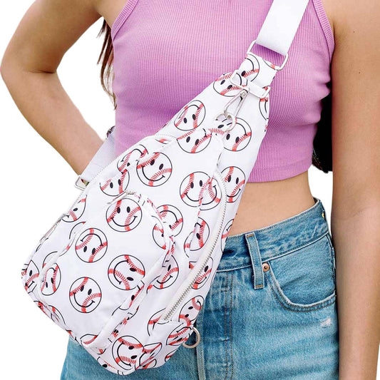 Katydid - Women's Baseball Happy Face Crossbody Sling Bag