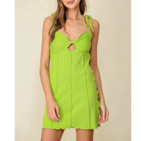 Lumiere - Ribbed Knit Mini Tie Strap Twist Front Dress