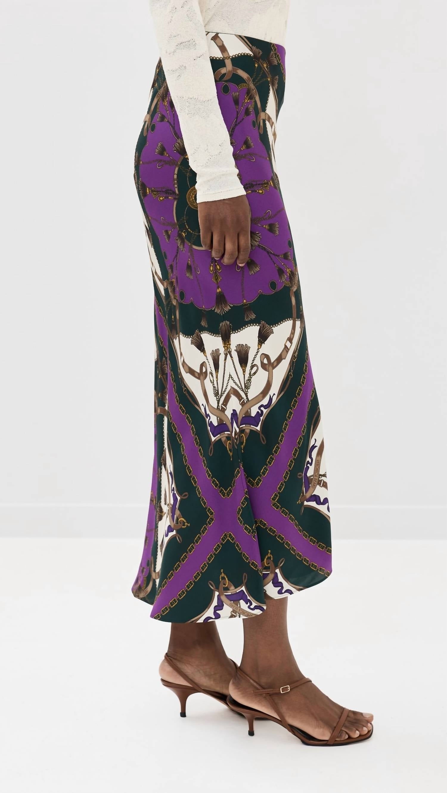Veronica Beard Clover Skirt in pine multi - women's skirt - detail view